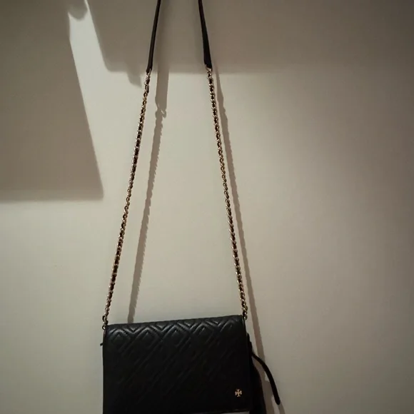 TORY BURCH Fleming Wallet Cross-Body Clutch Black Leather with Gold Hardware - Picture 4 of 8